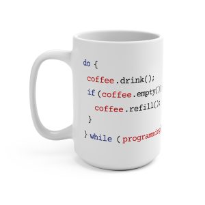 Coder’s Infinite Coffee Loop Mug - 15oz Programming Humor Ceramic Cup